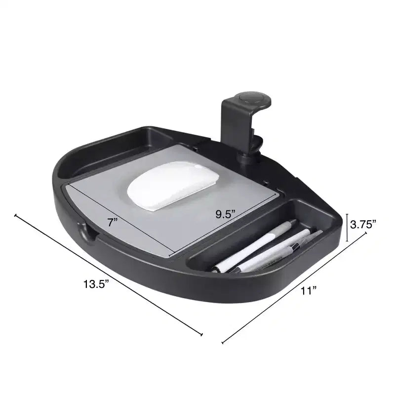 Clamp On 360 Degrees Swivel Out Mouse Tray With Storage For Desks And Tables Up To 1.5" Thick
