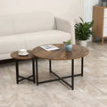 Round Coffee Table, Nesting of 2 with Metal Frame, Industrial Side End Table for Living Room Bedroom, Rustic Brown