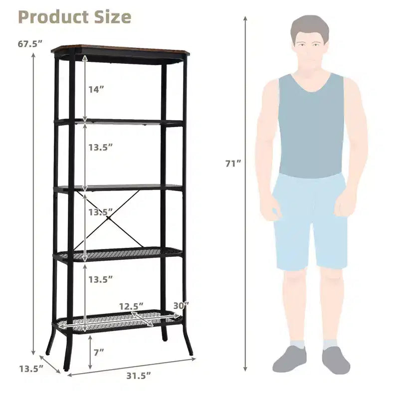 5 Tier Bookshelf Standing Storage Shelf Unit for Kitchen Living Room Office