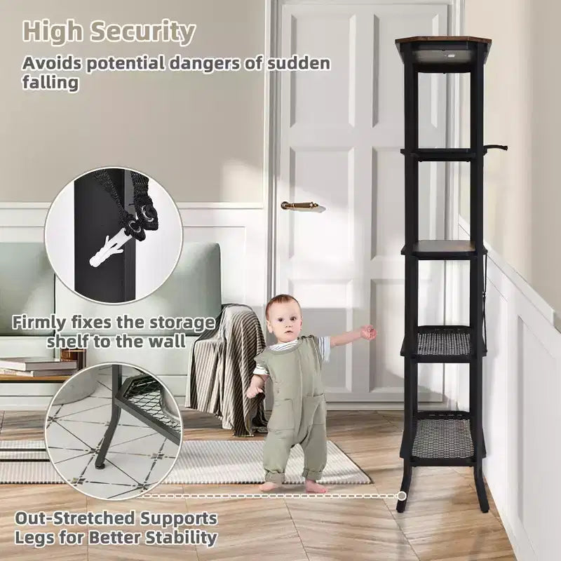 5 Tier Bookshelf Standing Storage Shelf Unit for Kitchen Living Room Office