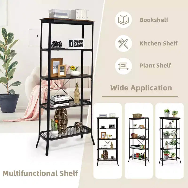 5 Tier Bookshelf Standing Storage Shelf Unit for Kitchen Living Room Office