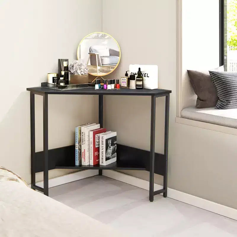 Bureau d'angle triangulaire pour ordinateur Bureau à domicile avec prises de courant Ports USB Noir/Rustique