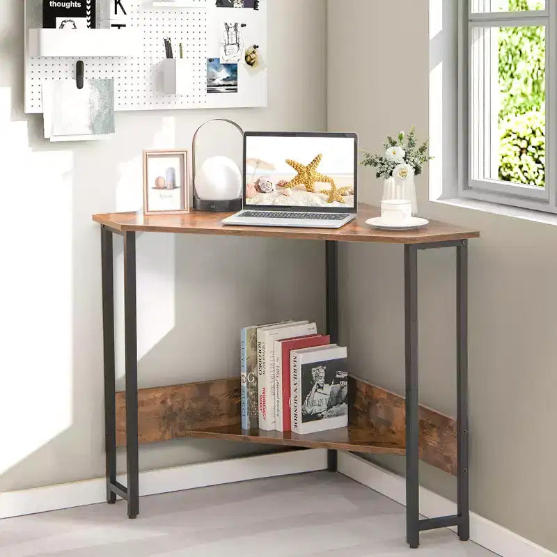 Bureau d'angle triangulaire pour ordinateur Bureau à domicile avec prises de courant Ports USB Noir/Rustique