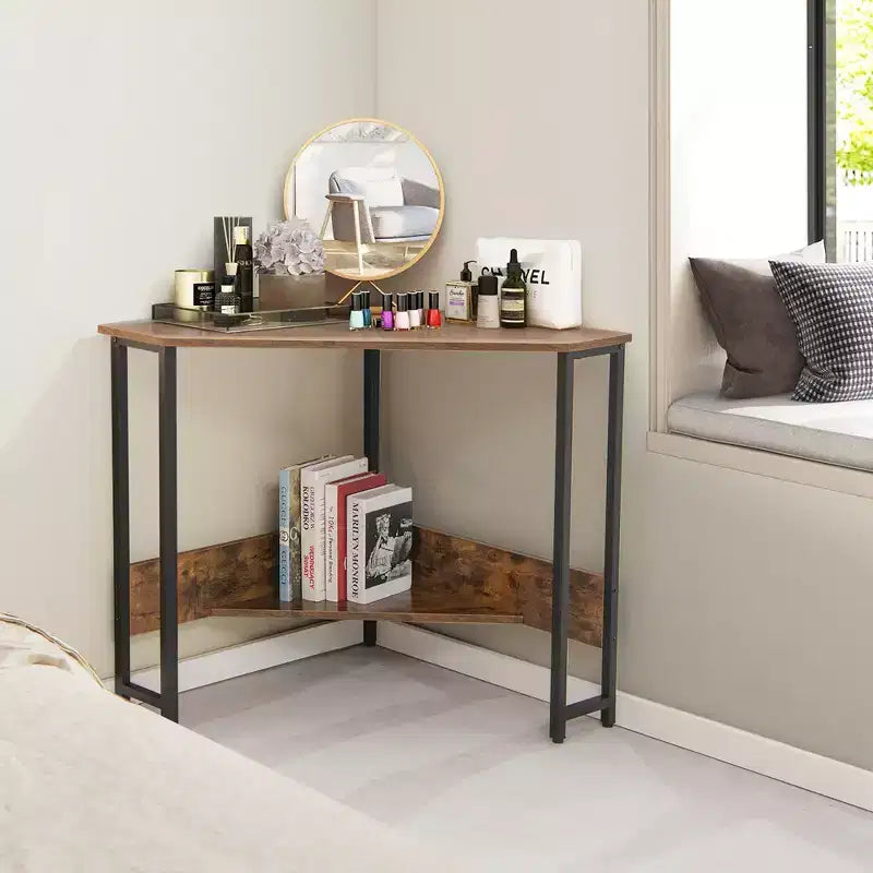 Bureau d'angle triangulaire pour ordinateur Bureau à domicile avec prises de courant Ports USB Noir/Rustique