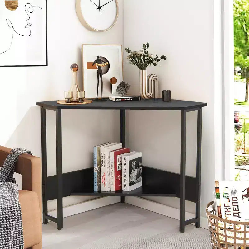Bureau d'angle triangulaire pour ordinateur Bureau à domicile avec prises de courant Ports USB Noir/Rustique