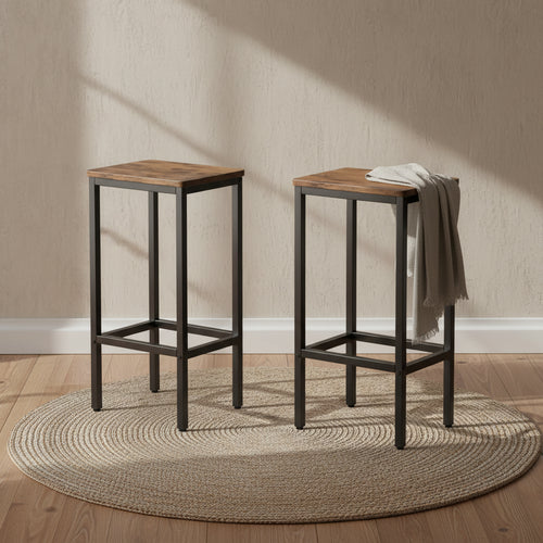 ODK 25.6 Inch Height Industrial Modern Wooden Counter Stool Seat Barstool with Footrest for Kitchen Island, Rustic Brown, Set of 2