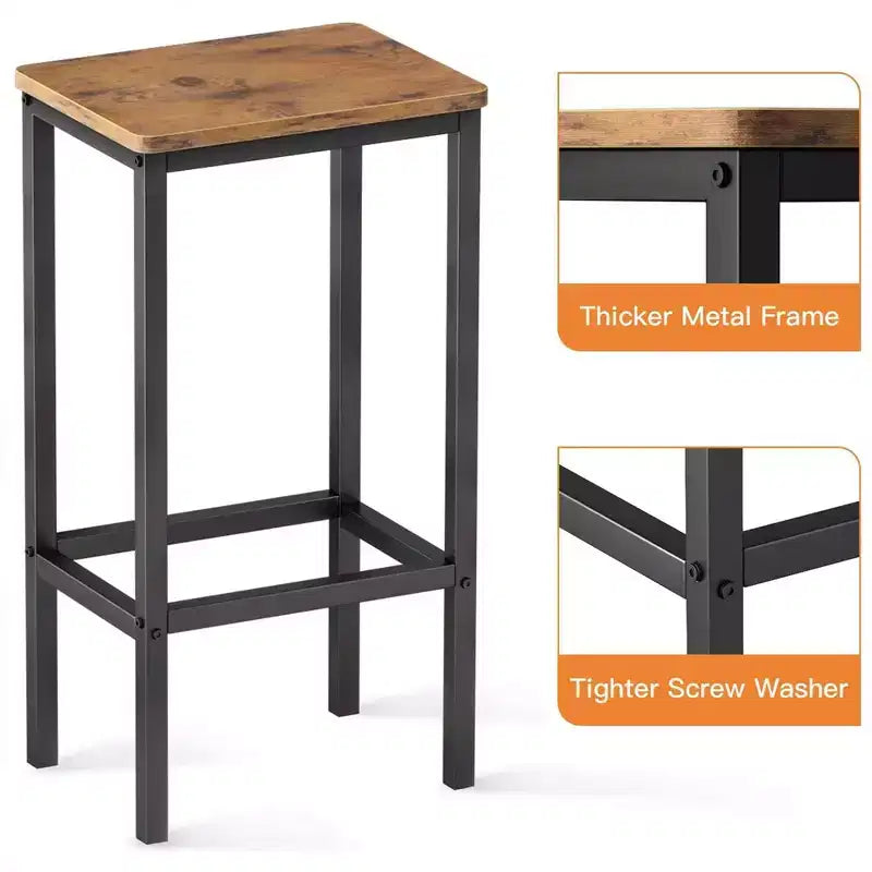 25.6" Industrial Modern Wooden Counter Stool with Footrest for Kitchen Island, Rustic Brown, 2pc