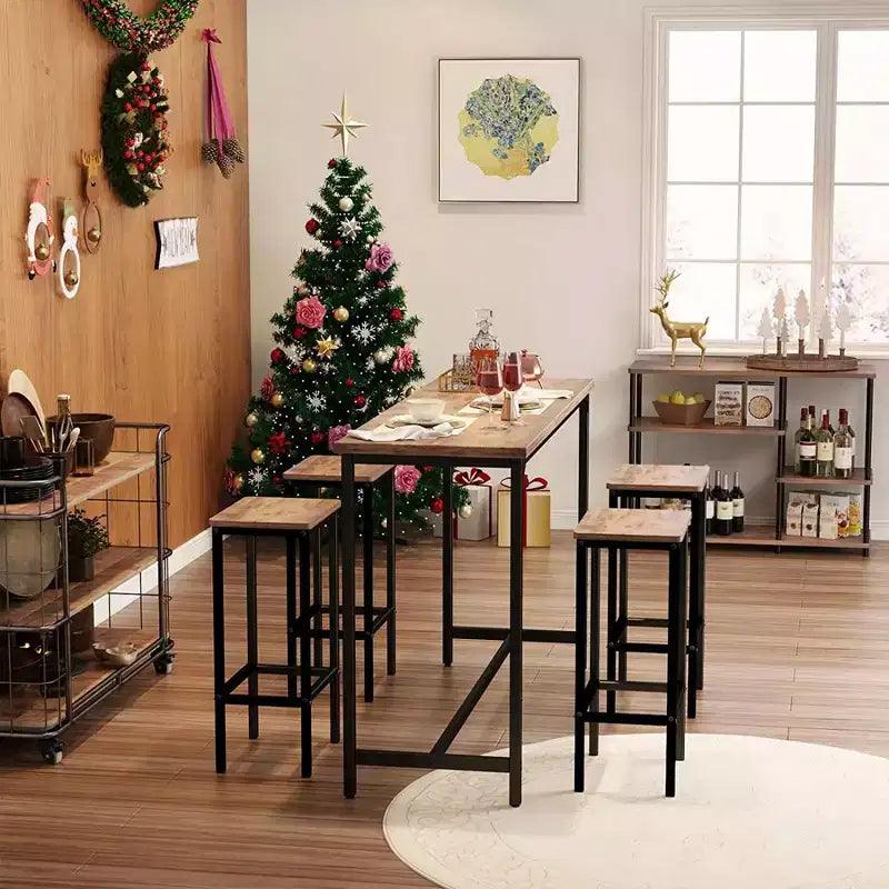 25.6" Industrial Modern Wooden Counter Stool with Footrest for Kitchen Island, Rustic Brown, 2pc