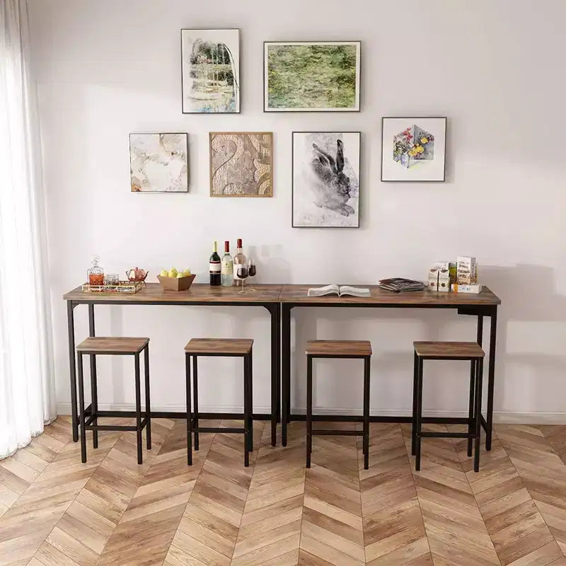 25.6" Industrial Modern Wooden Counter Stool with Footrest for Kitchen Island, Rustic Brown, 2pc