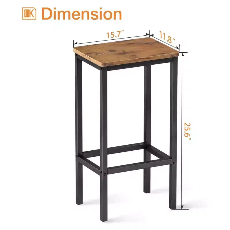25.6" Industrial Modern Wooden Counter Stool with Footrest for Kitchen Island, Rustic Brown, 2pc