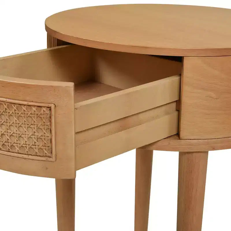 18" Round Cane Rattan Storage Side Table