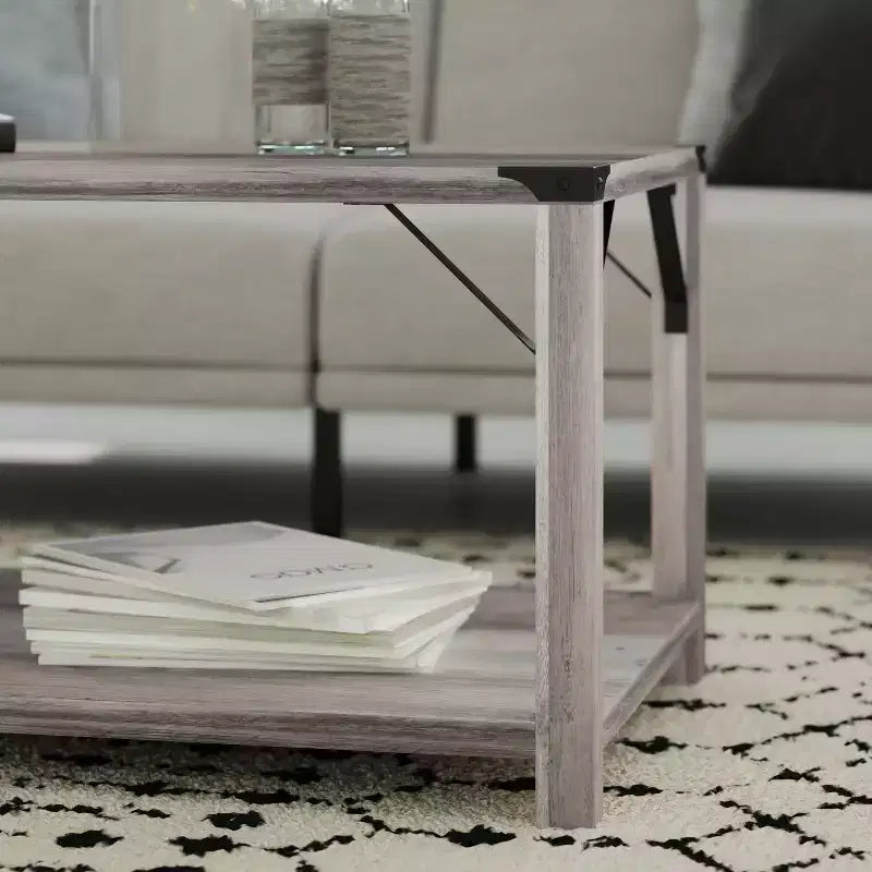 Engineered Wood Modern Farmhouse Coffee Table with Metal Accents