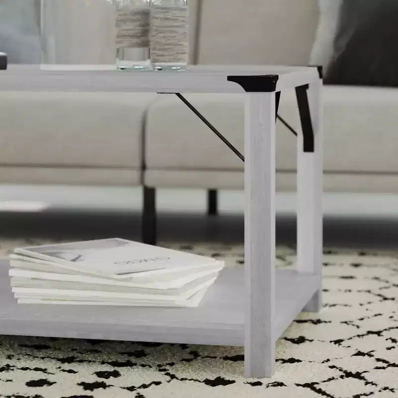 Engineered Wood Modern Farmhouse Coffee Table with Metal Accents