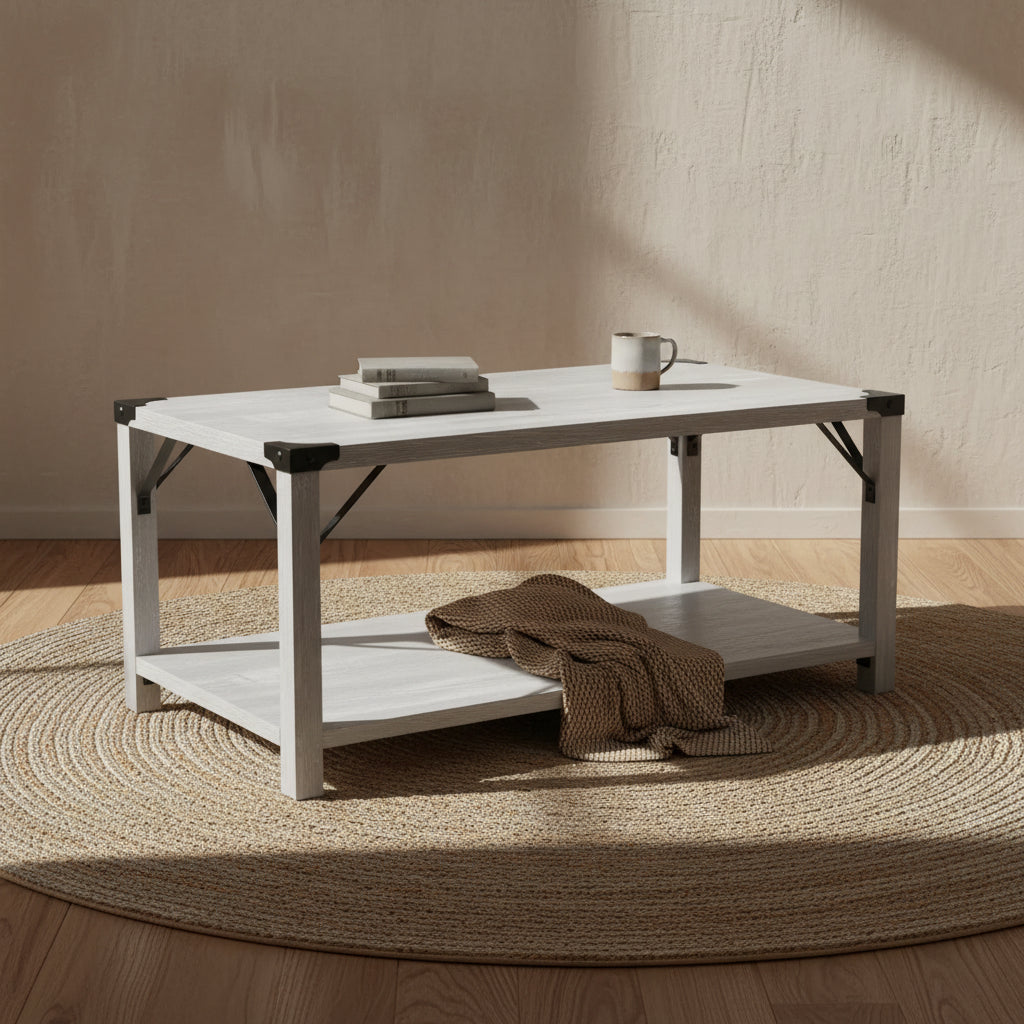 Emma and Oliver Engineered Wood Modern Farmhouse Coffee Table with Metal Accents