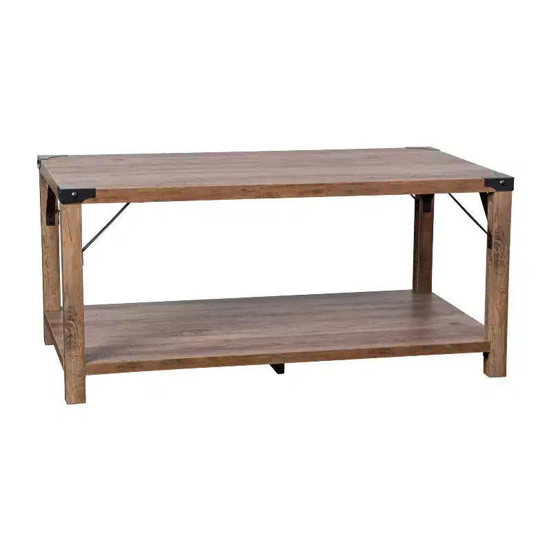 Engineered Wood Modern Farmhouse Coffee Table with Metal Accents