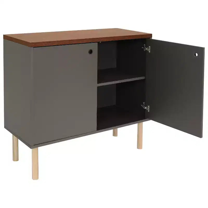 Indoor Mid-Century Modern 2-Door Accent Buffet Cabinet with Shelves