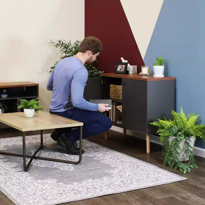 Indoor Mid-Century Modern 2-Door Accent Buffet Cabinet with Shelves