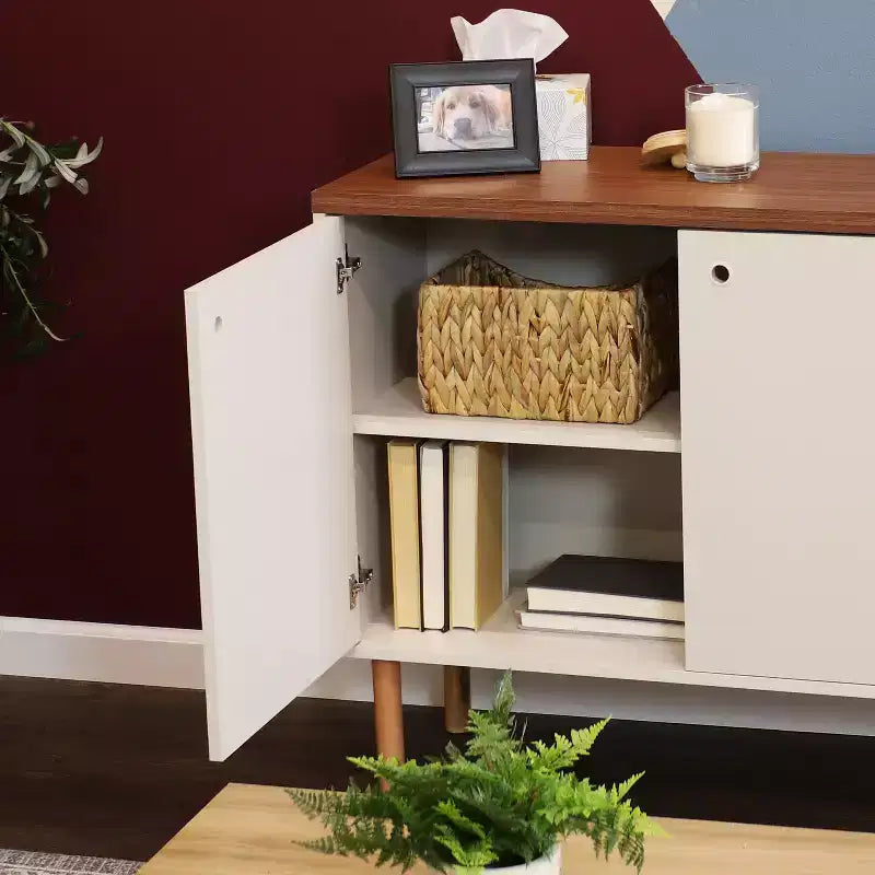 Indoor Mid-Century Modern 2-Door Accent Buffet Cabinet with Shelves