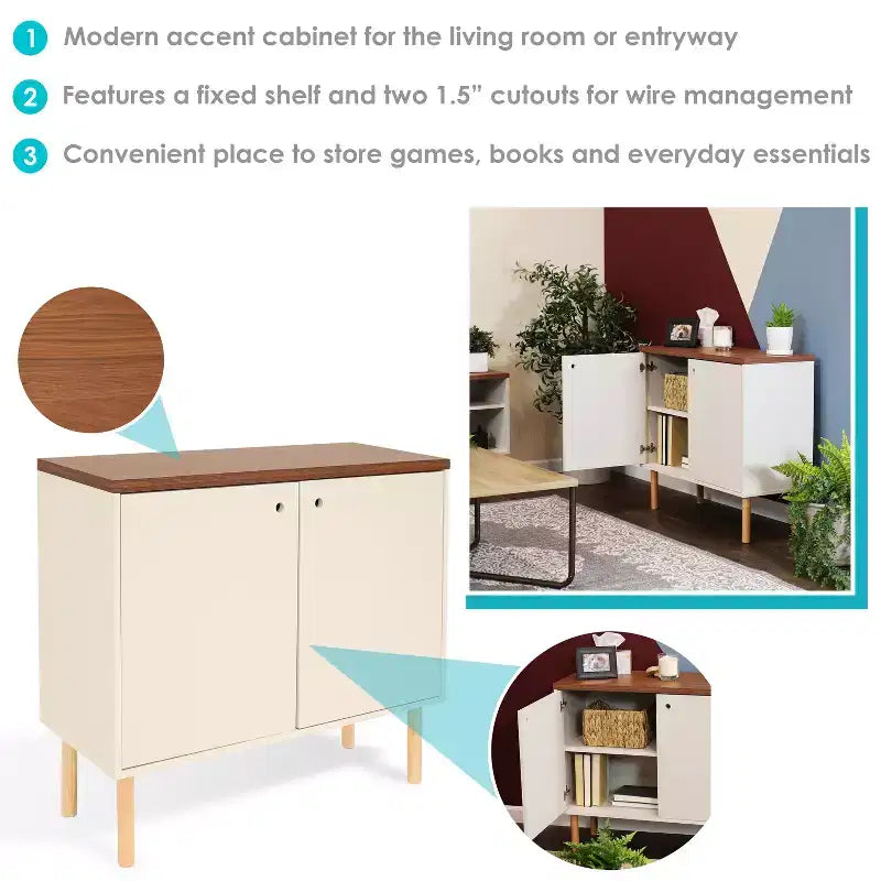 Indoor Mid-Century Modern 2-Door Accent Buffet Cabinet with Shelves