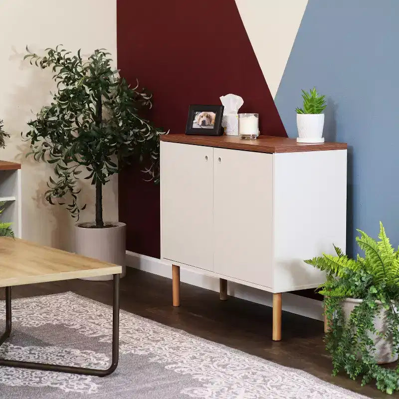 Indoor Mid-Century Modern 2-Door Accent Buffet Cabinet with Shelves