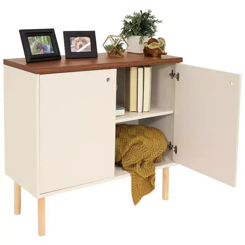 Indoor Mid-Century Modern 2-Door Accent Buffet Cabinet with Shelves