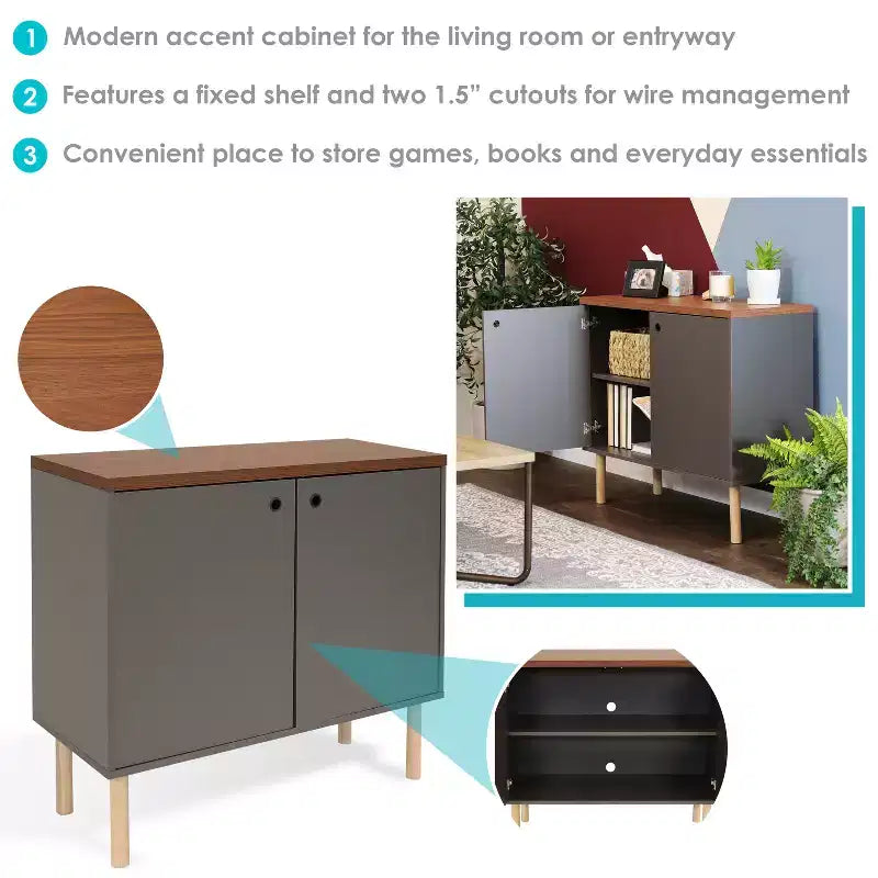 Indoor Mid-Century Modern 2-Door Accent Buffet Cabinet with Shelves