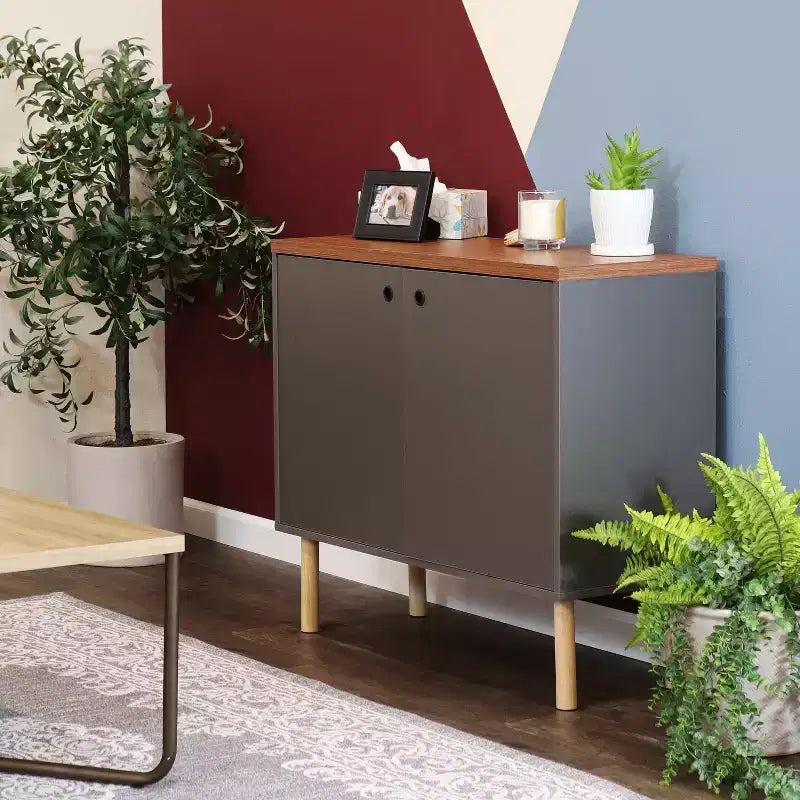 Indoor Mid-Century Modern 2-Door Accent Buffet Cabinet with Shelves