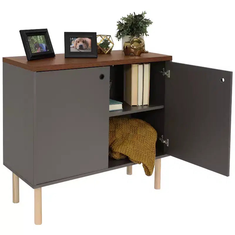 Indoor Mid-Century Modern 2-Door Accent Buffet Cabinet with Shelves