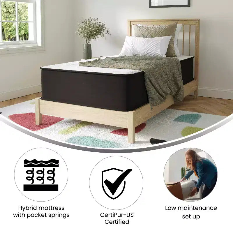 12 Inch Hybrid Mattress, High Density Foam and Pocket Spring Mattress in a Box, CertiPur-US Certified Foam