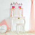 Teamson Kids Dreamland Castle Wooden Vanity Play Set with Stool & Mirror, Pink/White