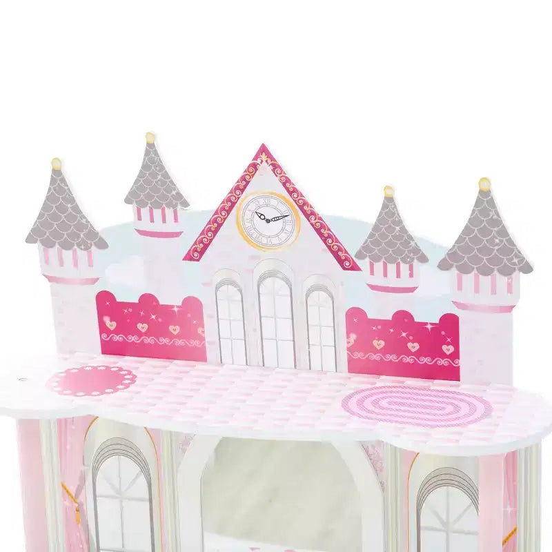 Castle Wooden Vanity with Stool & Mirror, Pink/White