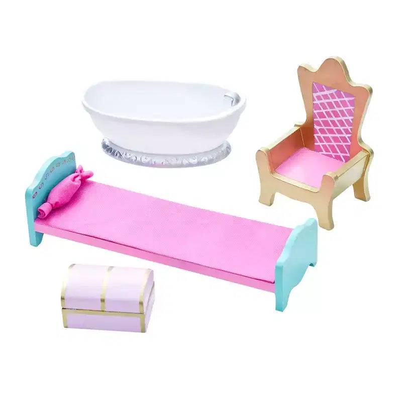 Castle Wooden Vanity with Stool & Mirror, Pink/White