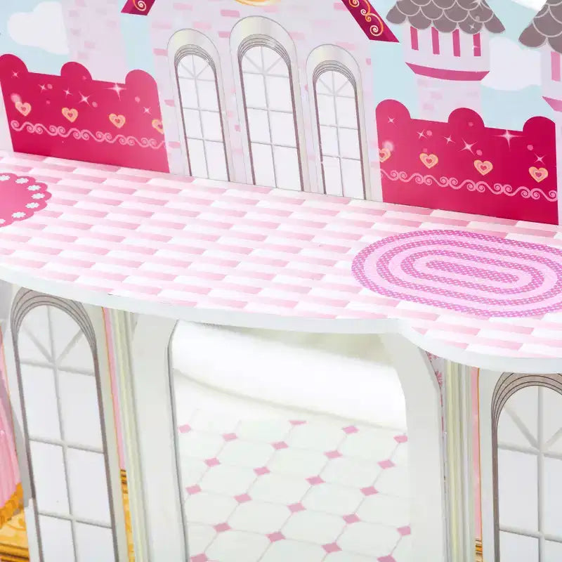 Castle Wooden Vanity with Stool & Mirror, Pink/White