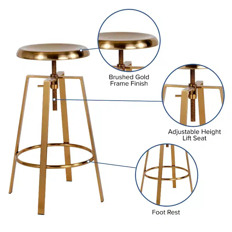 Industrial Style Barstool with Swivel Lift Adjustable Height Seat
